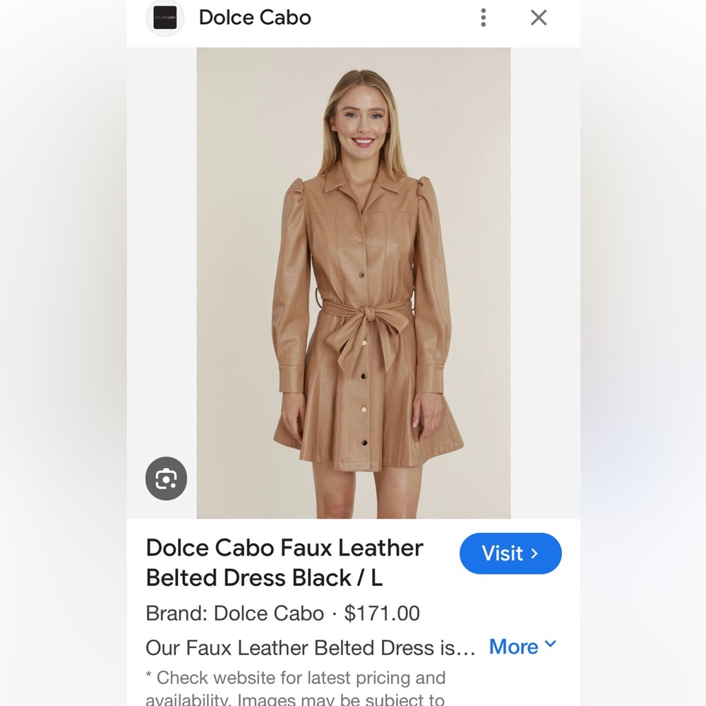 Dolce Cabo Tie Waist Faux Leather Dress